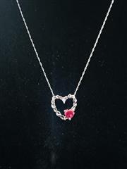 Ruby Diamond & Stone Necklace .03 CT. 10K White Gold 1.26g